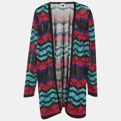 M Missoni Multicolor Chevron Knit Open Front Cardigan In Blue