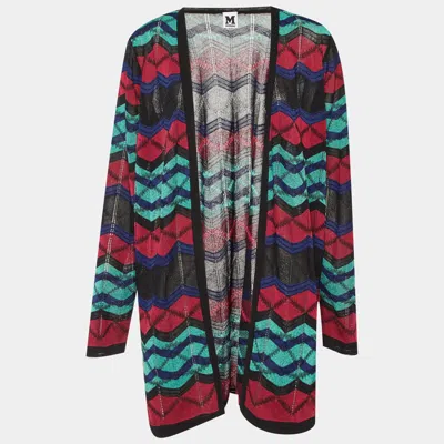 M Missoni Multicolor Chevron Knit Open Front Cardigan