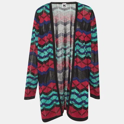 Pre-owned M Missoni Multicolor Chevron Knit Open Front Cardigan L