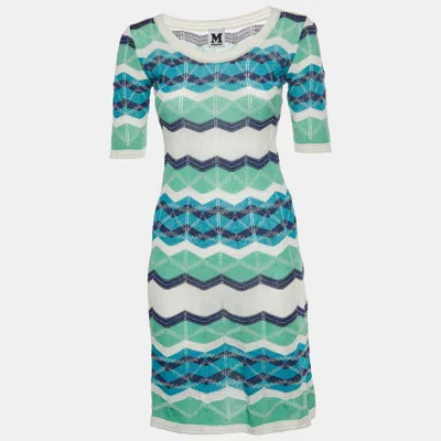 Pre-owned M Missoni Multicolor Chevron Pattern Cotton Knit Dress S