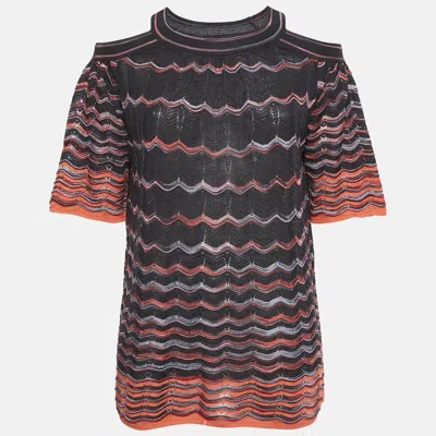 Pre-owned M Missoni Multicolor Chevron Pattern Knit Cold Shoulder Top S