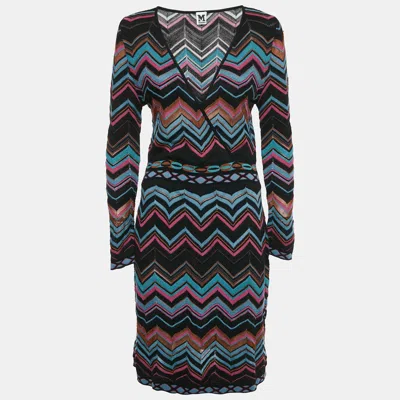 M Missoni Multicolor Chevron Pattern Knit V-neck Short Dress