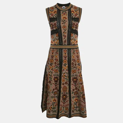 M Missoni Multicolor Floral Pattern Knit Sleeveless Dress In Brown