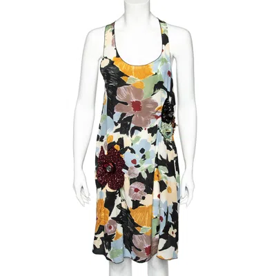 M Missoni Multicolor Floral Printed Silk Sequin Embellished Shift Dress