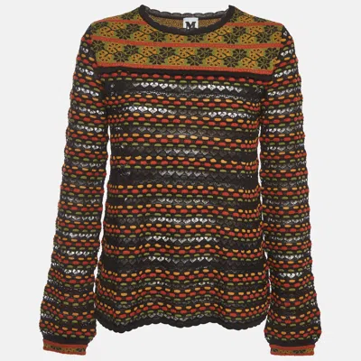 Pre-owned M Missoni Multicolor Floral Striped Intarsia Knit Top Xs