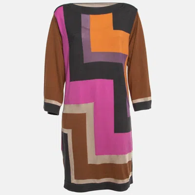 Pre-owned M Missoni Multicolor Geometric Pattern Wool Shift Dress M