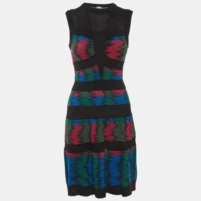 M Missoni Multicolor Jacquard Knit Mesh Detail Mini Dress In Black