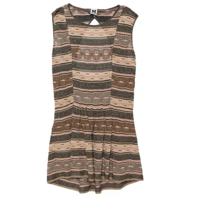 M Missoni Multicolor Lurex Knit Open Back Detail Mini Dress In Brown