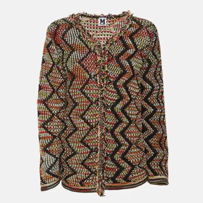 Pre-owned M Missoni Multicolor Patterned Crochet Cardigan L