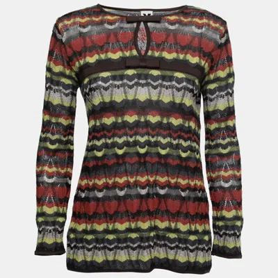 M Missoni Multicolor Patterned Knit Bow Detail Top In Brown
