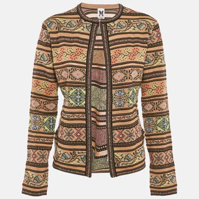 Pre-owned M Missoni Multicolor Patterned Knit Fabric Cardigan M