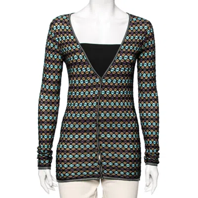 M Missoni Multicolor Patterned Knit Long Sleeve Cardigan In Black