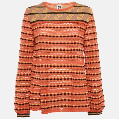 M Missoni Multicolor Patterned Knit Long Sleeve Top In Orange