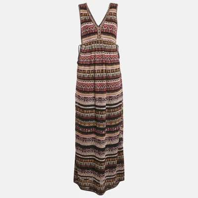 Pre-owned M Missoni Multicolor Patterned Knit Lurex Knit Sleeveless V-neck Dress S