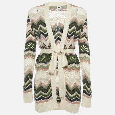 Pre-owned M Missoni Multicolor Patterned Knit Open Front Belted Cardigan S