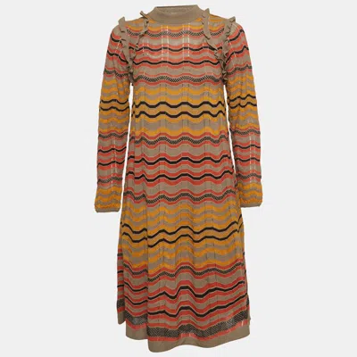 Pre-owned M Missoni Multicolor Patterned Knit Ruffled Dress L