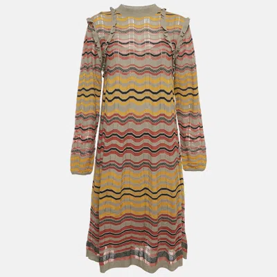 Pre-owned M Missoni Multicolor Patterned Knit Ruffled Short Dress S