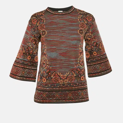 M Missoni Multicolor Patterned Knit Sweater Top In Brown