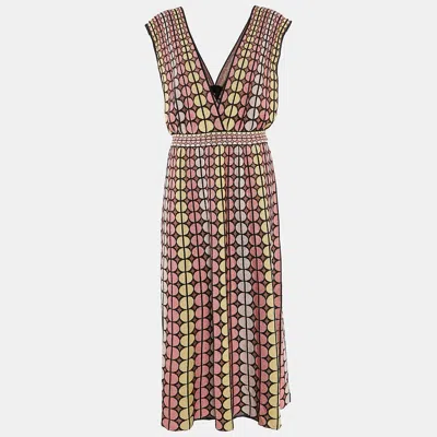 Pre-owned M Missoni Multicolor Patterned Lurex Knit Midi Dress L