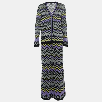 Pre-owned M Missoni Multicolor Patterned Lurex Knit Pants & Cardigan Set M