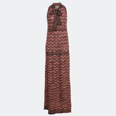 Pre-owned M Missoni Multicolor Patterned Lurex Knit Tie-up Neck Sleeveless Dress S