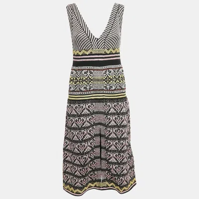 M Missoni Multicolor Patterned Lurex Knit V-neck Sleeveless Dress In Black