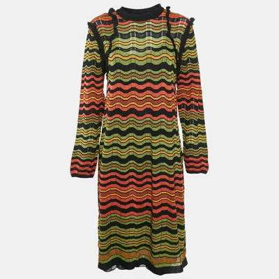 Pre-owned M Missoni Multicolor Patterned Ruffle Detail Midi Dress L