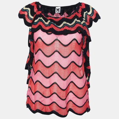 M Missoni Multicolor Patterned Ruffled Knit Top In Pink