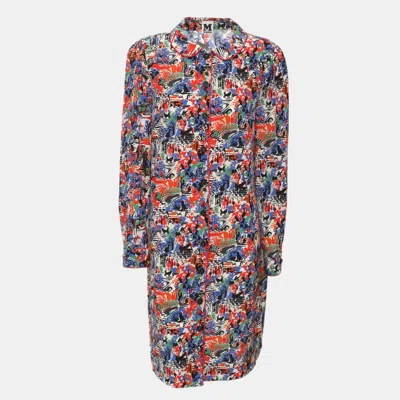 Pre-owned M Missoni Multicolor Printed Crepe Long Sleeve Midi Shirt Dress M