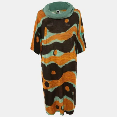 Pre-owned M Missoni Multicolor Printed Knit Oversized Collar Midi Dress L