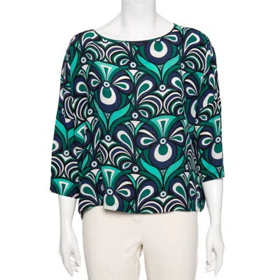 M Missoni Multicolor Printed Silk Crew Neck Top In Green