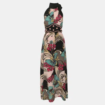 Pre-owned M Missoni Multicolor Printed Silk Embellished Halter Neck Dress M