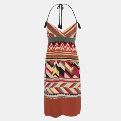 M Missoni Multicolor Printed Silk Mini Dress In Brown