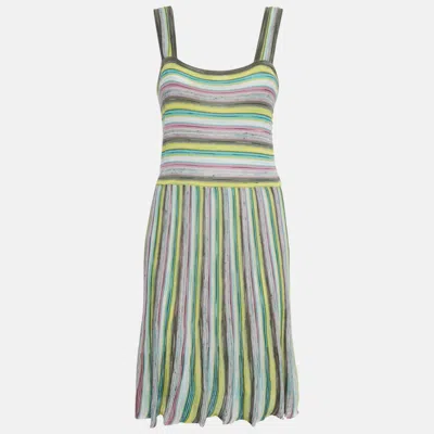 M Missoni Multicolor Stripe Cotton Blend Knit Short Sleeveless Dress