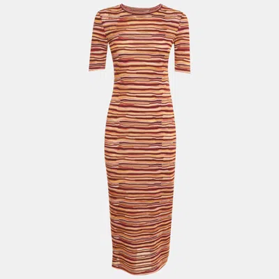 Pre-owned M Missoni Multicolor Stripe Lurex Knit Crewneck Long Dress S
