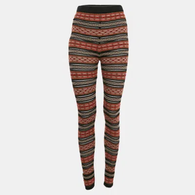 M Missoni Multicolor Stripe Patterned Knit Leggings In Brown