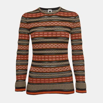 Pre-owned M Missoni Multicolor Stripe Patterned Knit Long Sleeve Top L
