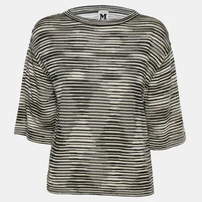 M Missoni Multicolor Stripe Rib Knit Long Sleeve Top In Black