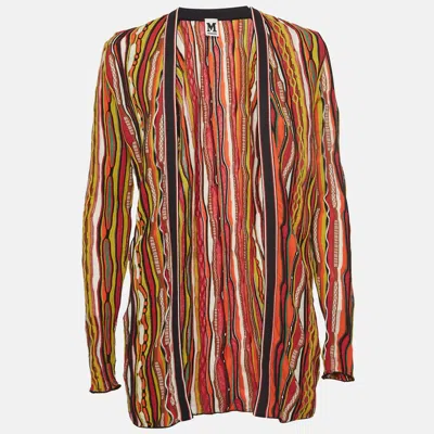 M Missoni Multicolor Striped Knit Open Front Cardigan