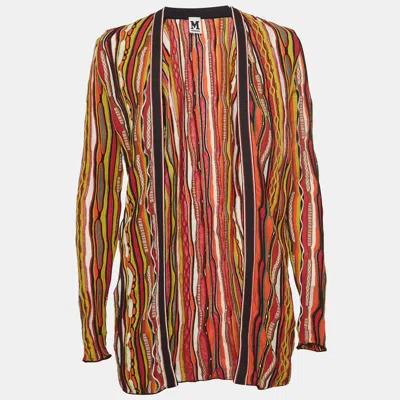 M Missoni Multicolor Striped Knit Open Front Cardigan