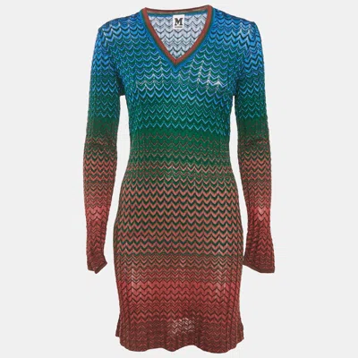 Pre-owned M Missoni Multicolor Zig Zag Knit Mini Dress L