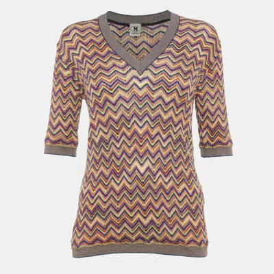 M Missoni Multicolor Zig-zag Lurex Knit V-neck Sweatshirt