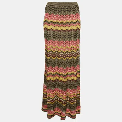 Pre-owned M Missoni Multicolor Zig Zag Patterned Lurex Knit Maxi Skirt S