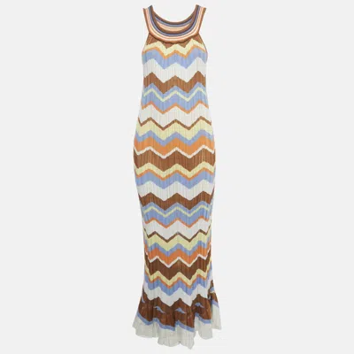 Pre-owned M Missoni Multicolor Zig Zag Rib Knit Maxi Dress M
