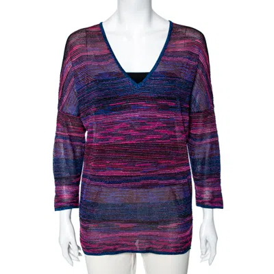 M Missoni Multicolored Lurex Knit V-neck Top In Brown
