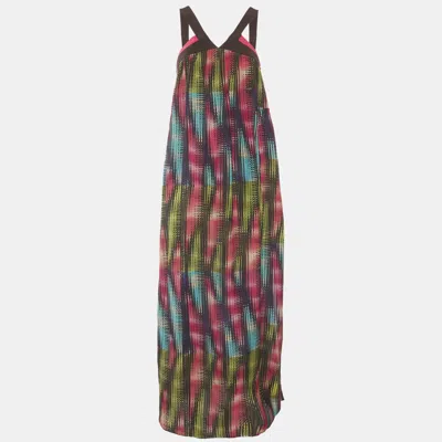 Pre-owned M Missoni Multicolour Abstract Print Silk Flared Maxi Dress S