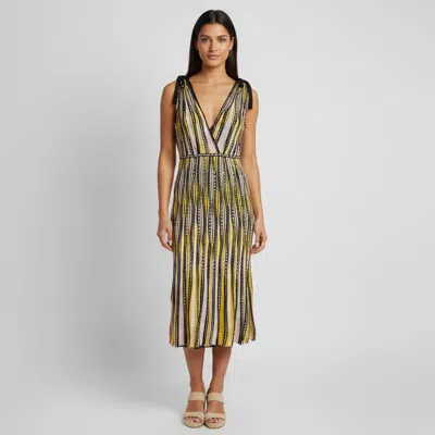 Pre-owned M Missoni Multicolour Alga And Bubble Pattern Knit Sleeveless Midi Dress L In Multicolor