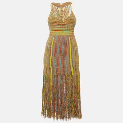 Pre-owned M Missoni Multicolour Crochet Knit Fringed Midi Dress S