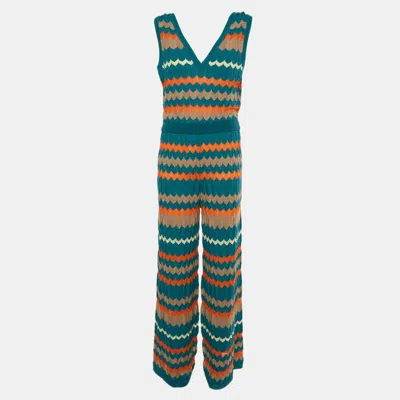 Pre-owned M Missoni Multicolour Crochet Knit Wool Blend Wide-leg Jumpsuit L