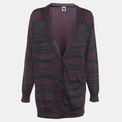 Pre-owned M Missoni Multicolour Knit And Silk Button Front Cardigan M